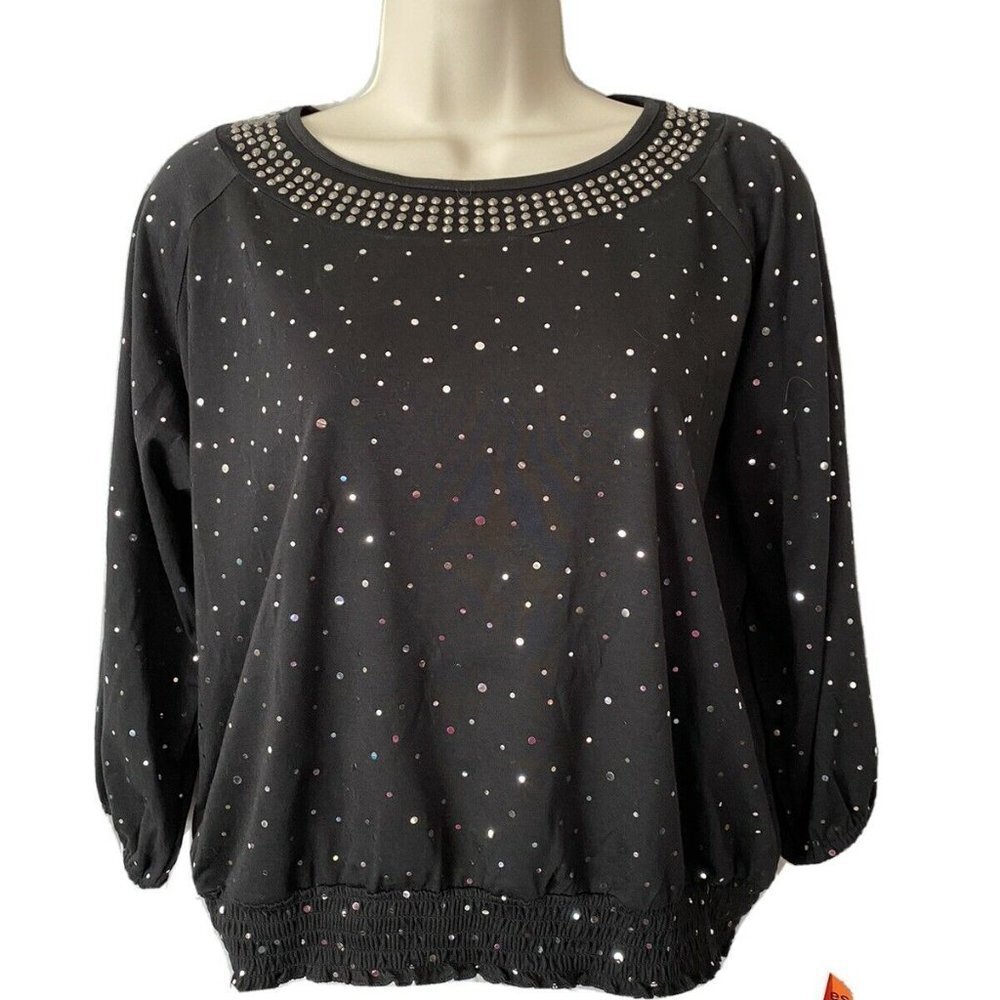 C.D. Petites Embellished Top Women PM Black Party Holiday Whimsigoth Grunge Punk